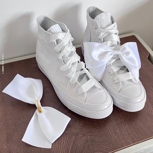 Converse匡威1970S白色丝绸蝴蝶结高帮女子休闲帆布鞋A07078C