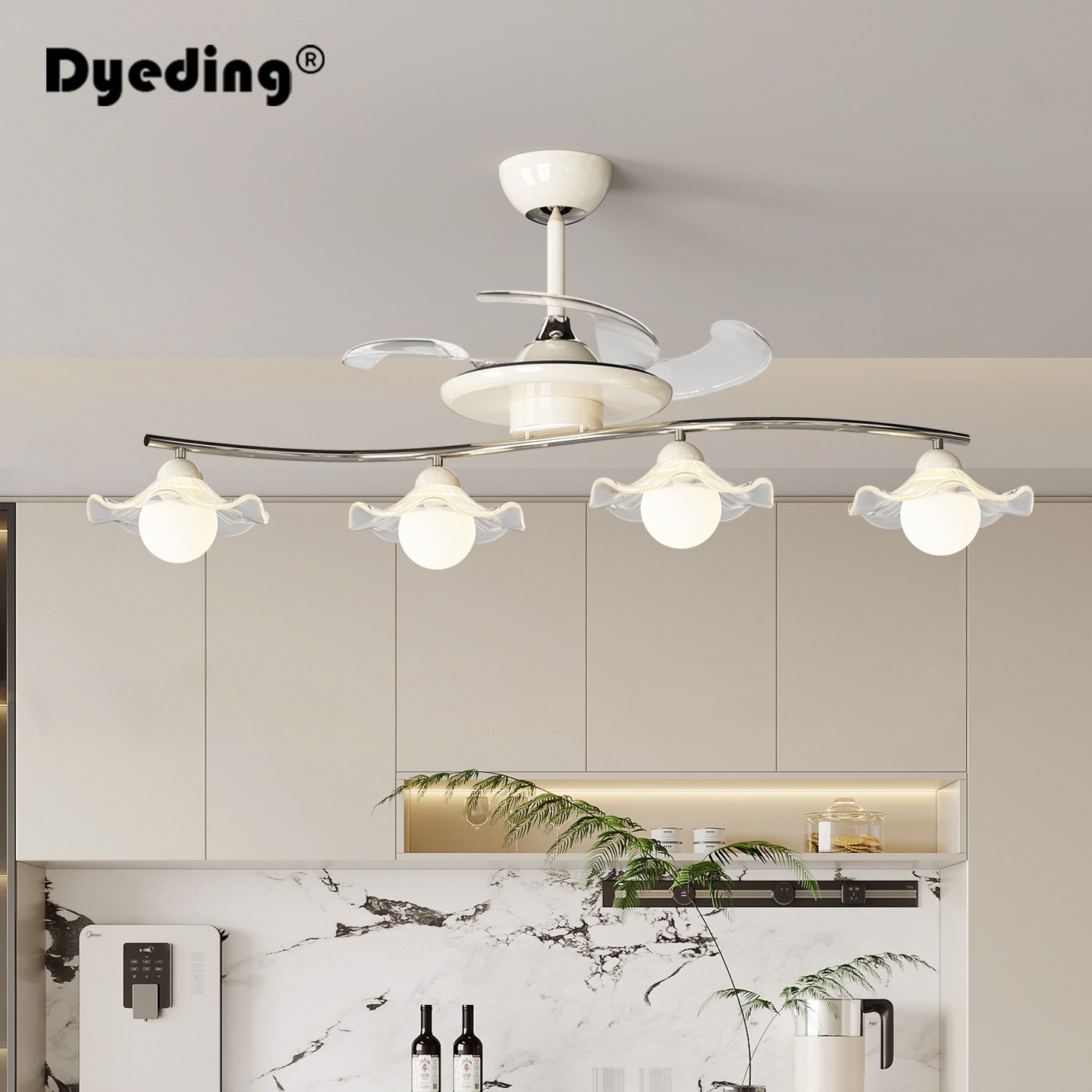 餐厅隐形风扇吊灯2025新款法式奶风现代简约高级感吧台吊扇灯油