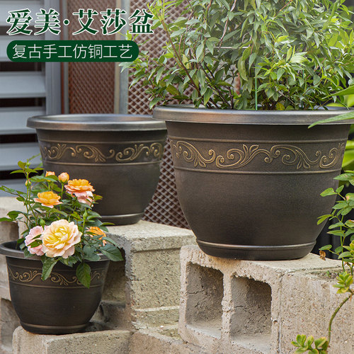 爱美仿铜树脂塑料花盆古典