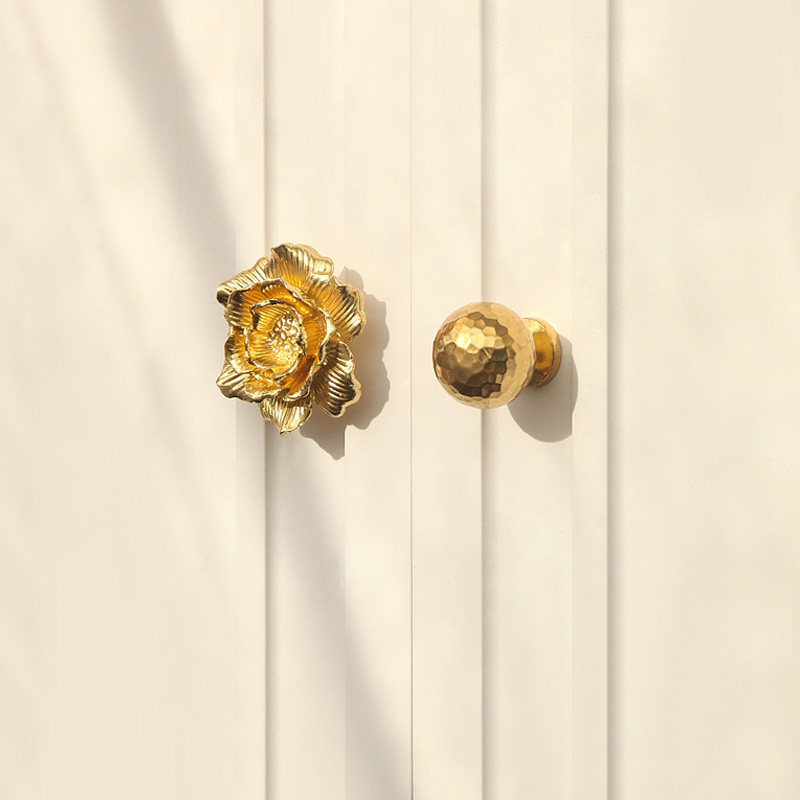 单孔拉手铜柜门抽屉花朵创意轻奢