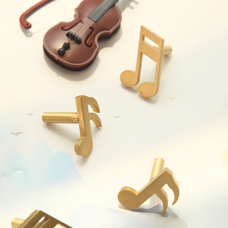 儿童房法式卡通可爱创意音符拉手衣橱柜门抽屉黄铜把手小手柄单
