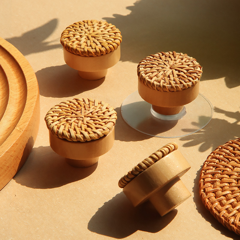 单孔木衣柜儿童房手工藤编拉手