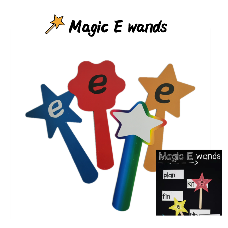 升级款 英语教具自然拼读phonics magic e wands长元音游戏手举牌