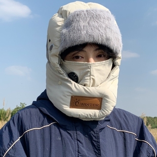 防寒面罩雷锋帽棉帽子男款电动车防风帽加厚骑车保暖东北围脖一体
