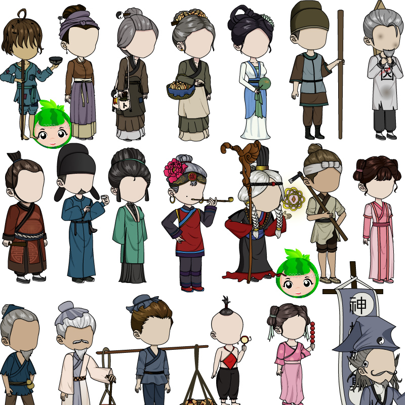 an古代古装沙雕动画男女老百姓平民素材源文件有动作可拆分编辑