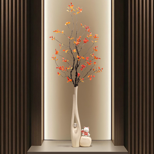 入户玄关细长窄陶瓷花瓶摆件客厅插花轻奢高档电视墙格栅柜装饰品