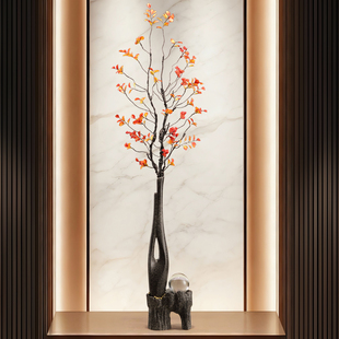 时来运转花瓶细长竖高入户玄关电视柜摆件中古轻奢客厅插花艺装 饰