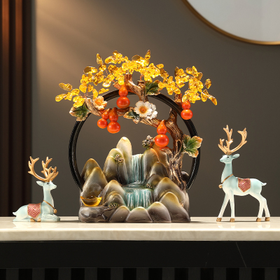 山水摆件葫芦发财树轻奢高档中式客厅入门玄关电视柜办公室桌装饰