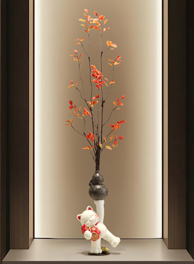 陶瓷招财猫葫芦花瓶玄关竖长摆件