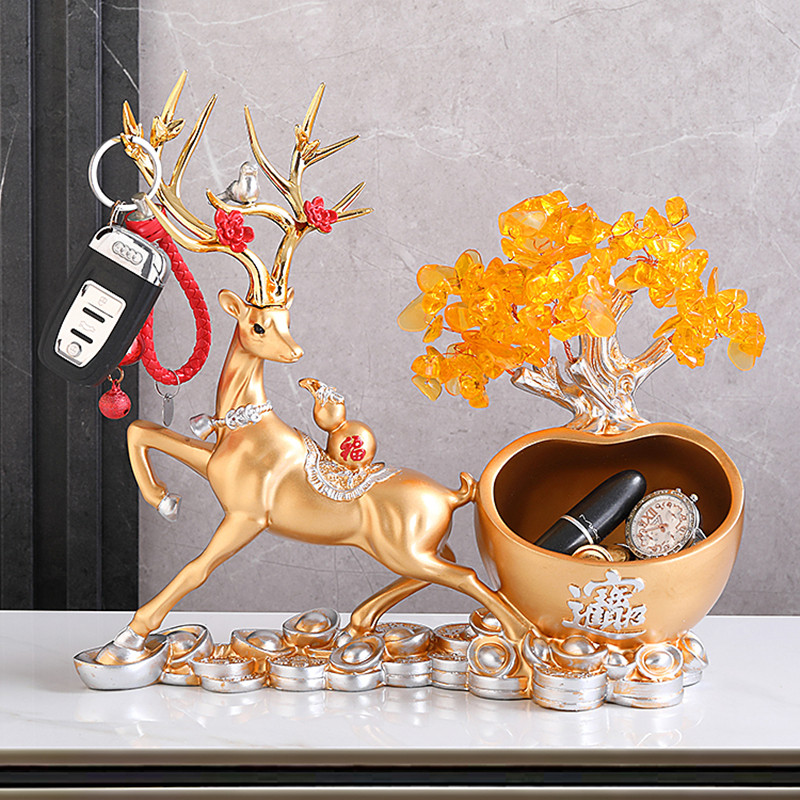 招财鹿摆件水晶发财树玄关门口钥匙收纳鞋柜客厅家居装饰乔迁礼物