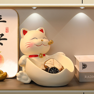 入户玄关钥匙收纳摆件前台糖果盘进门鞋 饰招财猫乔迁礼品 柜客厅装