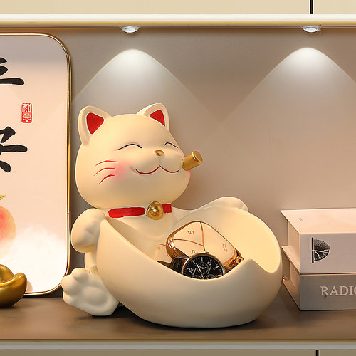 入户玄关钥匙收纳摆件前台糖果盘进门鞋柜客厅装饰招财猫乔迁礼品