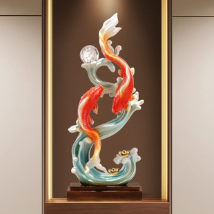 锦锂鱼摆件入户门玄关屏风竖长装饰客厅办公室轻奢高档大气艺术品