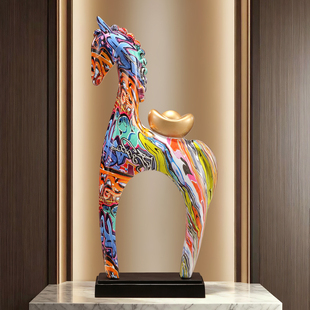 2026马年彩马摆件大号客厅书房电视柜入户玄关竖高艺术装饰品礼物