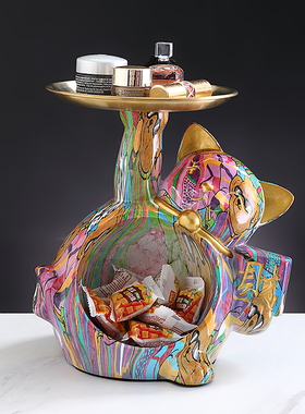 招财猫进门口玄关钥匙收纳摆件A前台糖果盘托盘装饰品新居开业礼