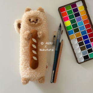 NukutataXagou合作款 小猫阿狗agou法棍细长毛绒便携文具笔袋