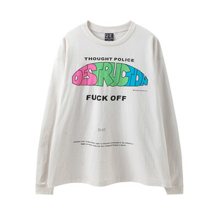 打底T恤男ins 高街水洗复古宽松长袖 Saint Michael直喷裂纹VTG美式