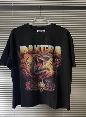 vtg潘多拉乐队美式高街复古水洗大蛇印花宽松FOG 风T恤男女款情侣