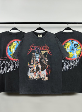 VintageMetallica地球人T恤水洗做旧VTG金属乐队FOG短袖休闲潮牌