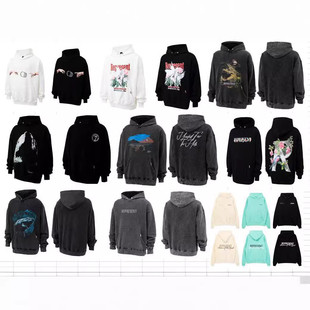 高街潮牌rep日落鳄鱼印花复古做旧外套美式 休闲运动vtg连帽卫衣男