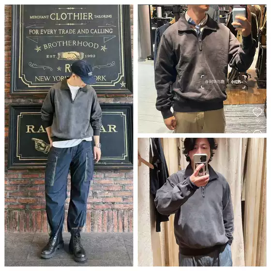 Original Factory Original Fabric R*L Heavy Washed Vintage High-Weight Terry Half-Zip Lapel Pure Cotton Sweatshirt Lushi053