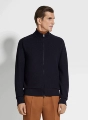 lushi056-Zip Knit Cardigan Navy Blue