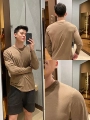 Lushi045-Men's Flexible Quick-Drying Long t Dark Khaki