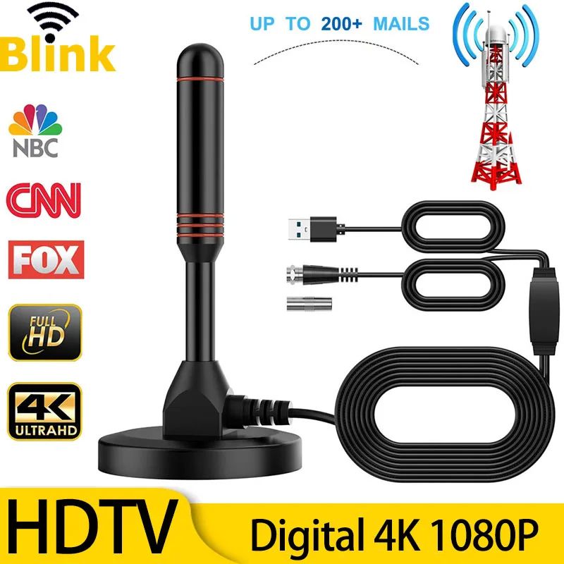 Home Portable Digital TV Antenna VHF/UHF Amplifier 4K Free H
