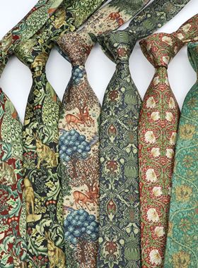 Vintage Digital Printed Men Ties Floral Elk Forest Pattern S