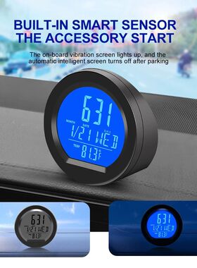 Solar Car Clock Digital Time Watch 2 In 1 Auto Clocks Thermo