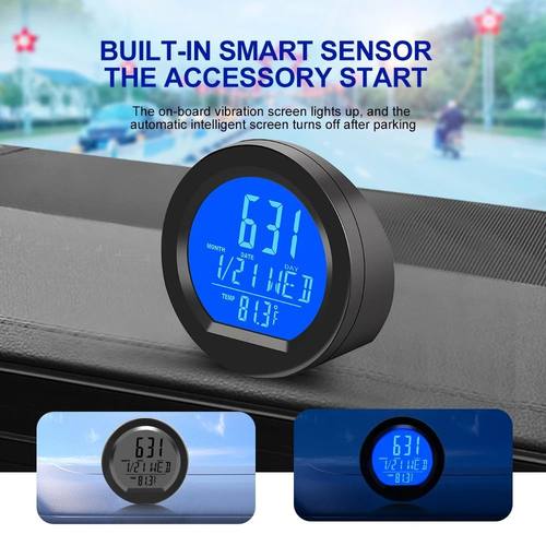 Solar Car Clock Digital Time Watch 2 In 1 Auto Clocks Thermo