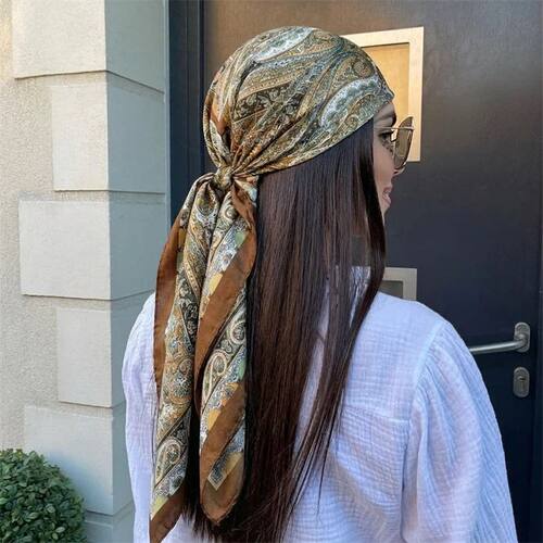 Women Spring Summer Square Scarf 90*90cm Satin Silk Scarves