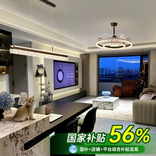 客厅风扇灯意式轻奢2025新款现代静音餐厅家用水晶吊扇灯简约隐形