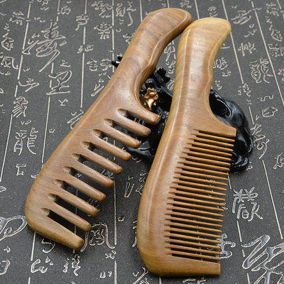 Wooden Wide Tooth Comb Sandalwood Handmade Massage绿檀木梳子