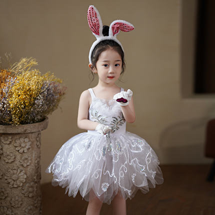 新款元旦儿童兔子演出服小白兔动物表演服幼儿园兔子舞蹈纱裙服装