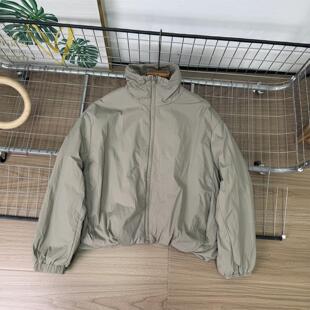 简约纯色宽松落肩袖空气棉蓬松感收腰显瘦薄棉衣外套夹克棉服