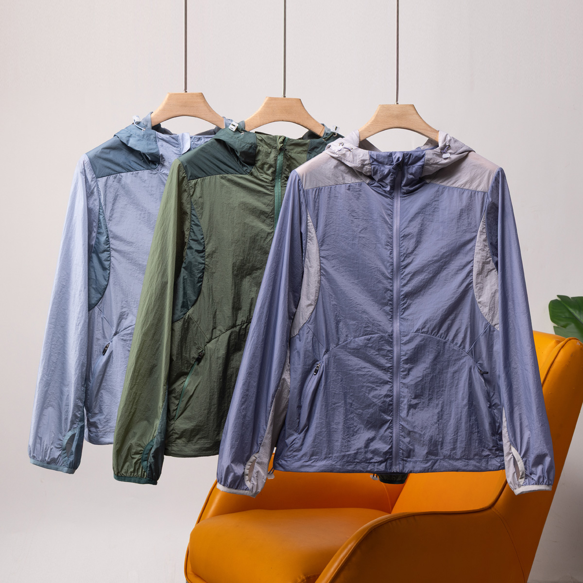 户外轻薄拼色结构激光透气防晒服