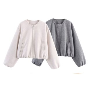 WMXZ秋季3046264新款圆领拉链饰软质飞行员夹克外套女 3046/264