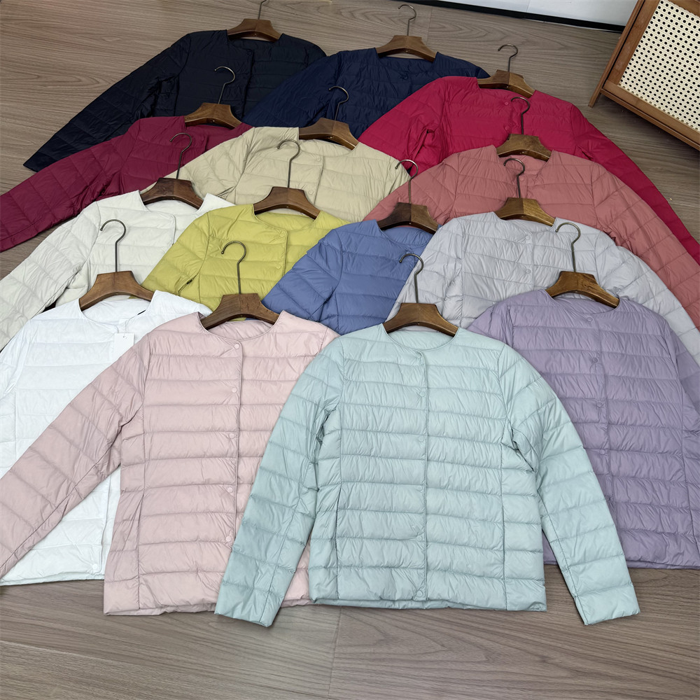 岛国单~白鸭绒！轻薄保暖纯色圆领短款羽绒服外套附收纳袋女秋冬