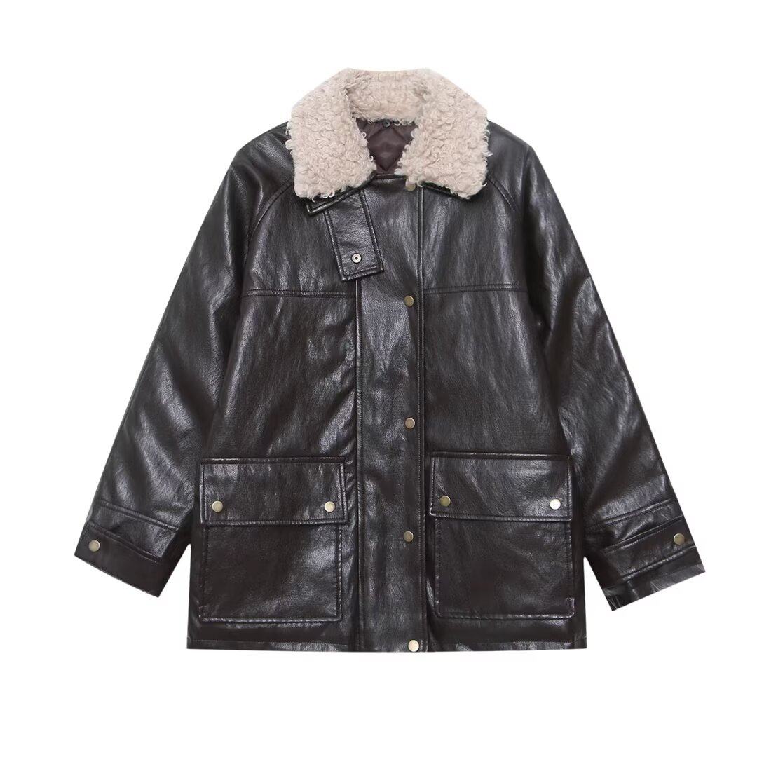 wmxz秋冬新品女装休闲时尚人造皮草效果领口外套皮衣夹克 3548041,女装/女士精品,皮衣,淘宝优惠券,粉丝福利购,淘宝优惠卷