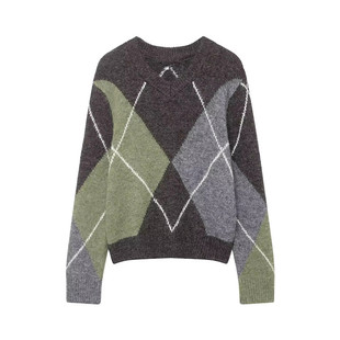 152 休闲针织毛衣女5755 WMXZ秋冬5755152新款 圆领菱形格百搭时尚