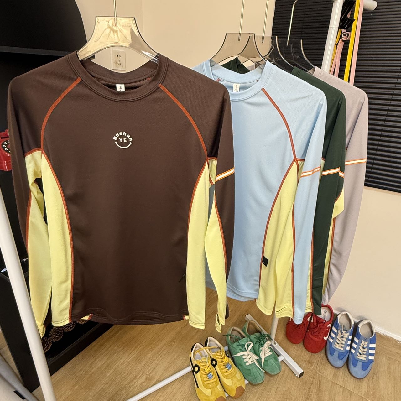 户外山系机能！男女款哈苏线撞色骑行运动速干长袖T恤打底衫