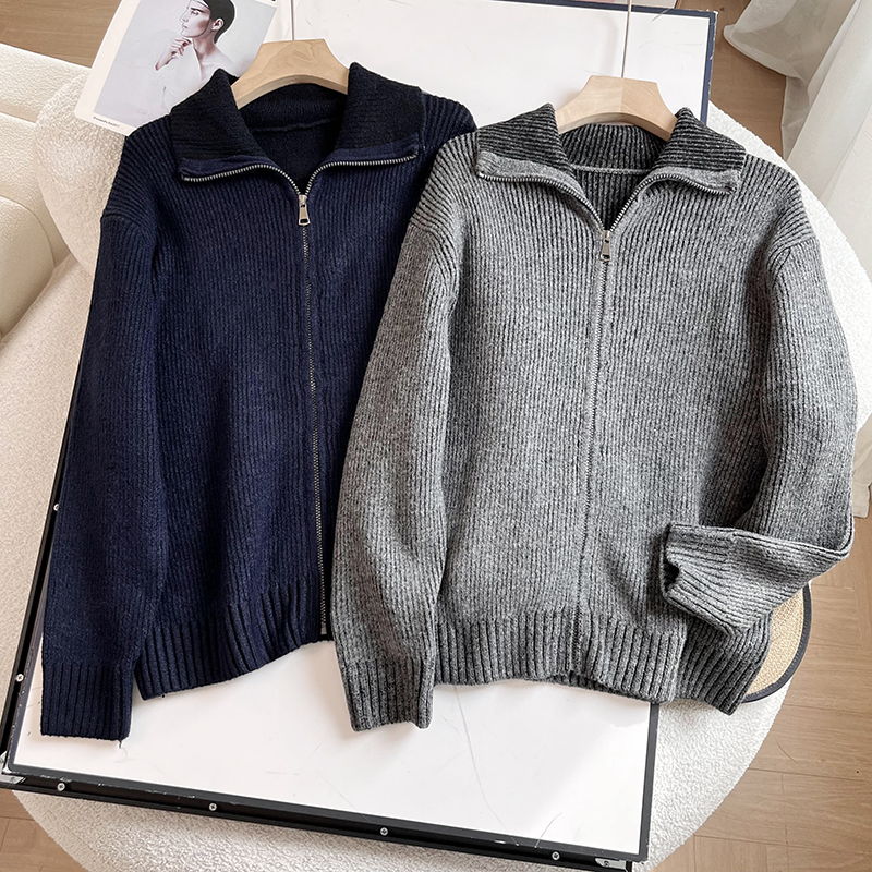 拉链罗纹拉链针织衫外套