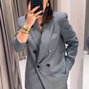 带垫肩双排扣翻领西装 新品 外套 裤 2125095 WMXZ女装 子2129095 春季