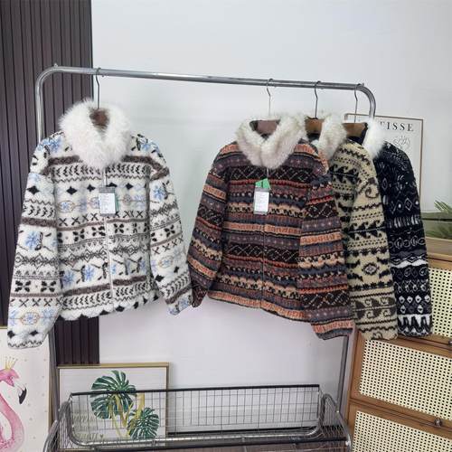 大厂订单！羊羔毛复古费尔岛可拆卸毛领加厚立领摇粒绒宽松外套