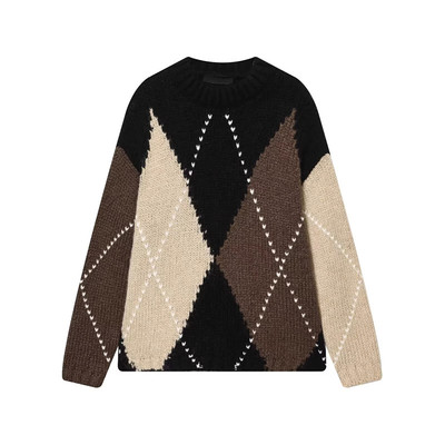 WMXZ秋季5802101新款圆领拼色菱形百搭休闲针织外套女5802/101