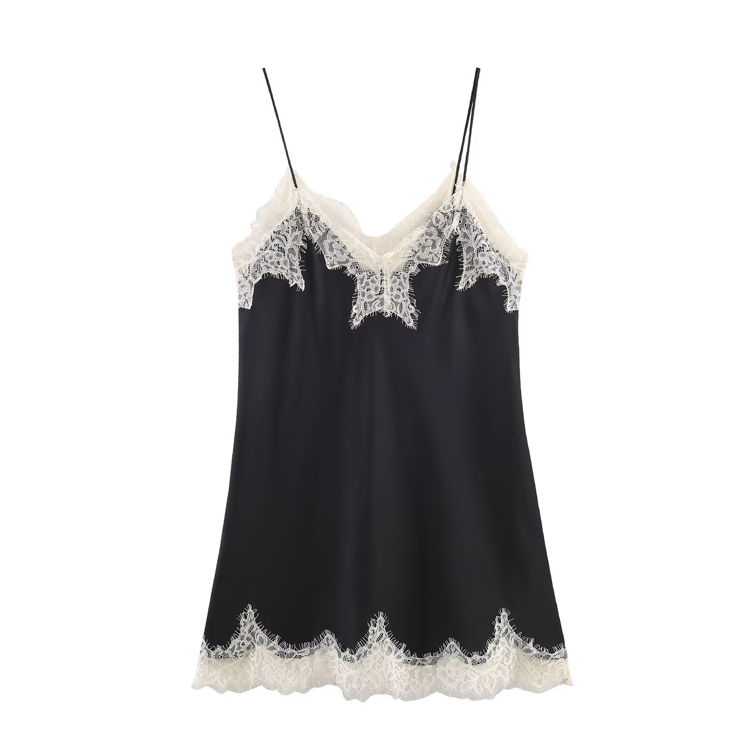 WMXZ秋季5919250新款V领撞色蕾丝拼接丝缎质感吊带上衣5919/250