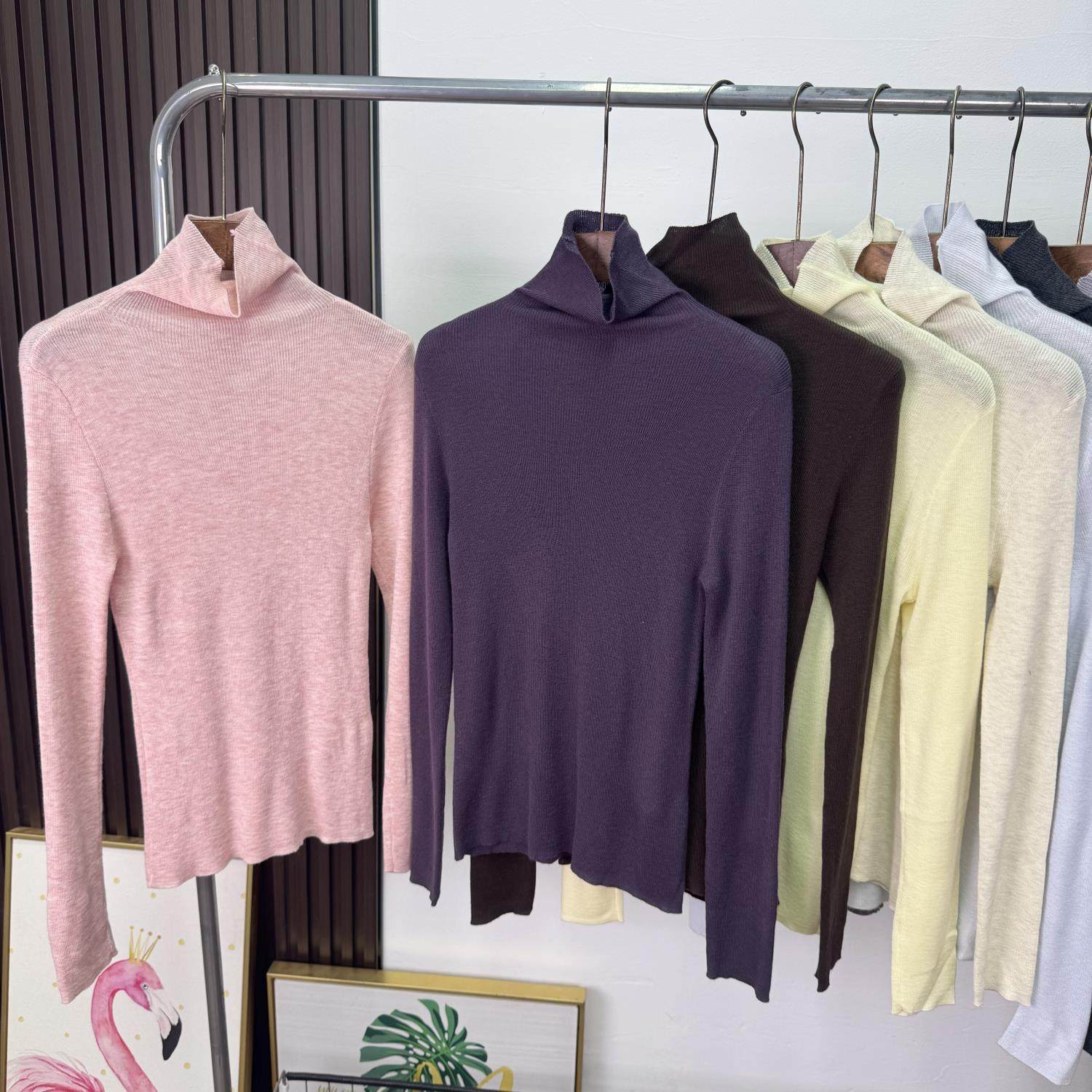 大厂订单！女装弹力修身显瘦高腰长袖针织衫百搭基础款打底衫毛衣