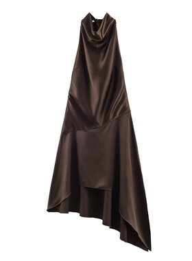 WMXZ春季2202399新款挂脖领蝴蝶结饰不对称短款连衣裙女2202/399