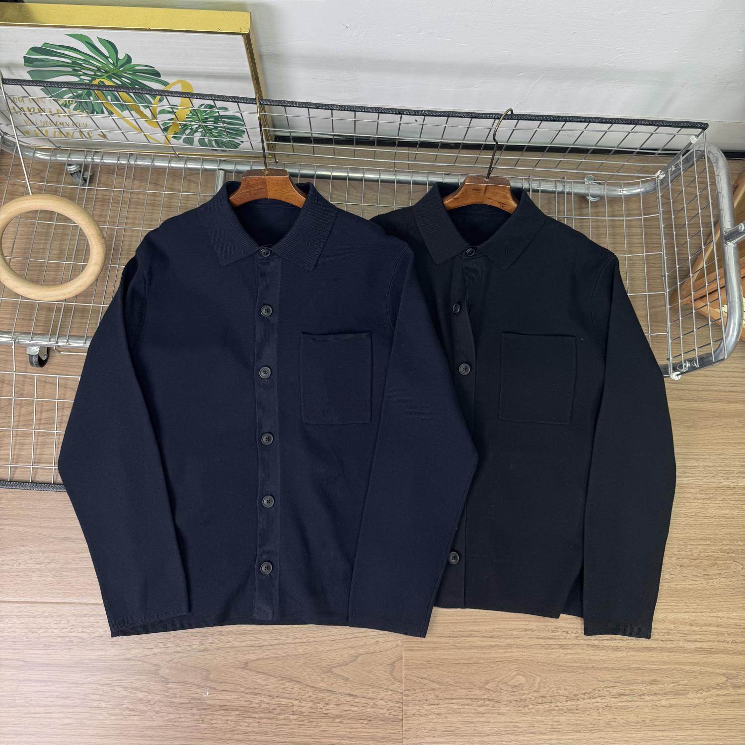 2025秋冬男装罗纹衬衫式针织开衫毛衣口袋毛衫外套宽松休闲百搭